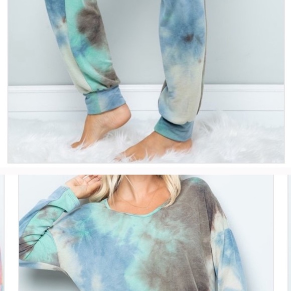 SET🌪🦋BLUE CHARCOAL FRENCH TERRY TIE DYE SET - Picture 7 of 8